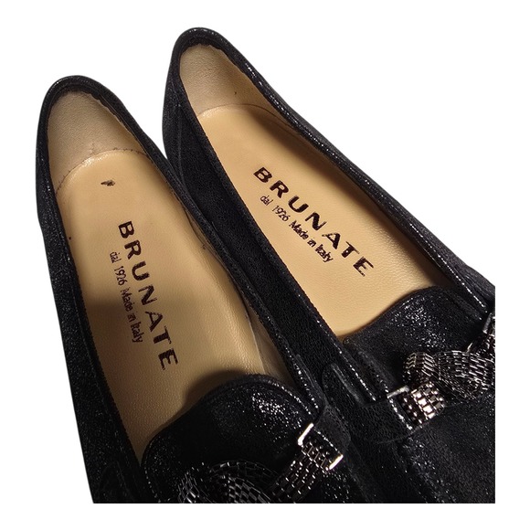 Brunate Womens Flats Shoes Sz 9 EU 38.5 Black Bow Leather Italy - Picture 9 of 9